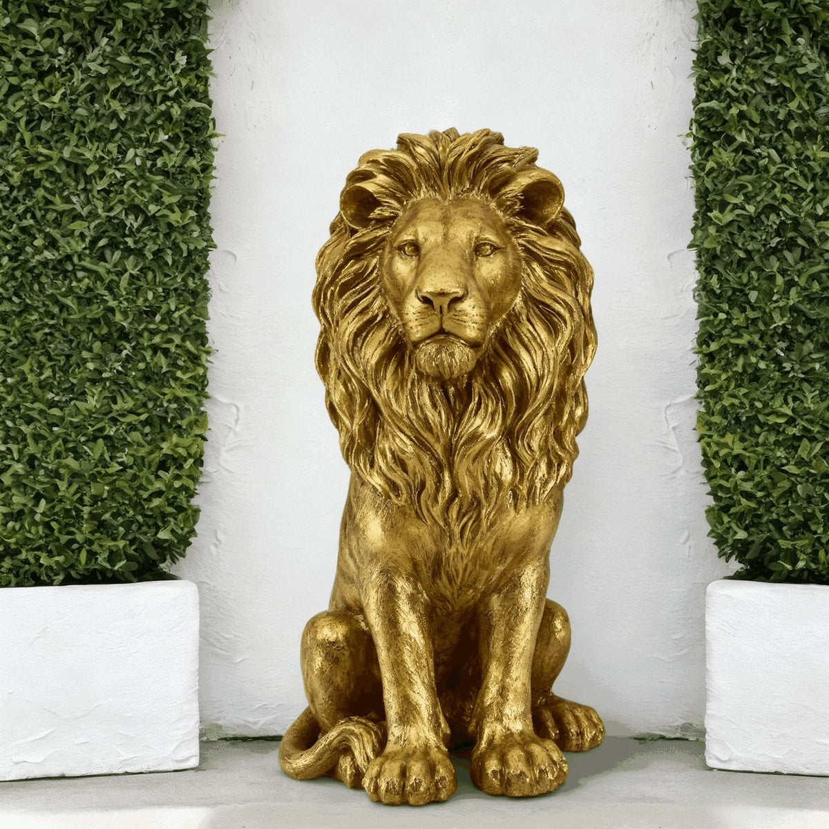 24-Inch Lion Statue, Resin Outdoor Guardian Sculpture, Gold