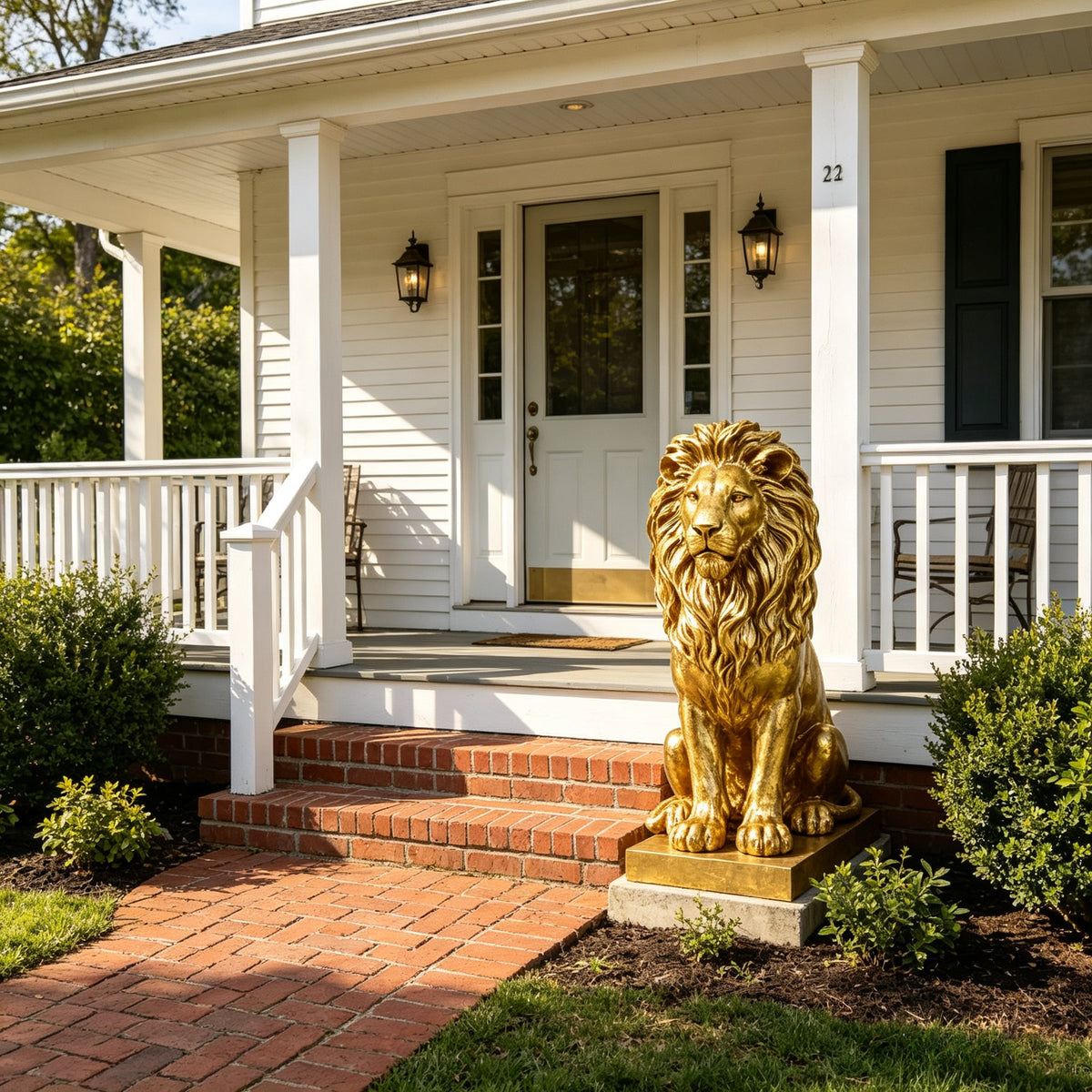 24-Inch Lion Statue, Resin Outdoor Guardian Sculpture, Gold, photo 2 of 10