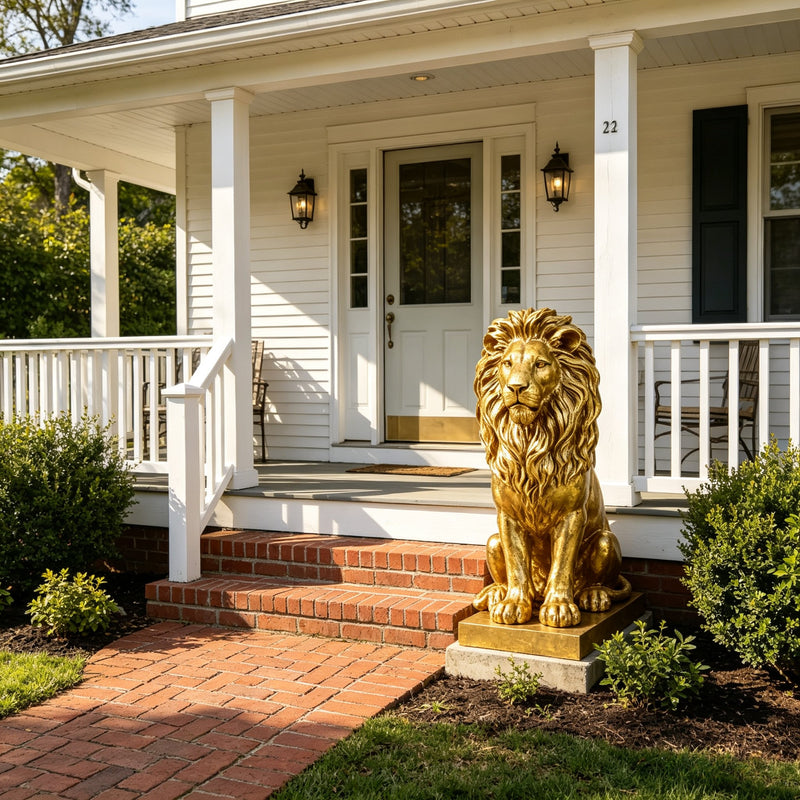 24-Inch Lion Statue, Resin Outdoor Guardian Sculpture, Gold, photo 2 of 10
