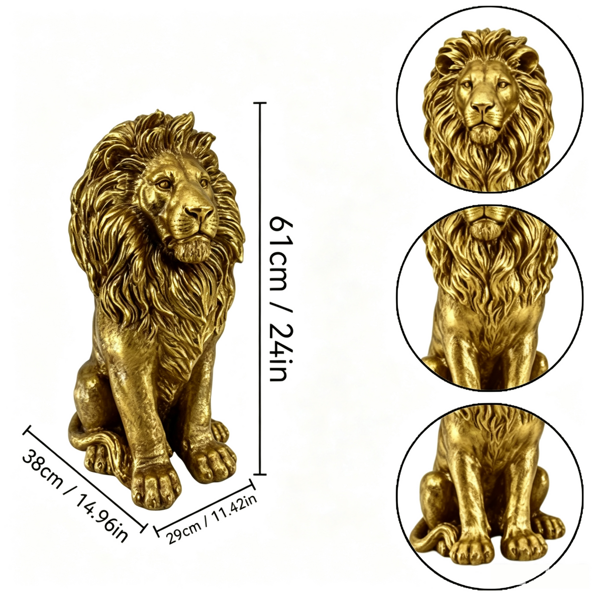24-Inch Lion Statue, Resin Outdoor Guardian Sculpture, Gold, photo 3 of 10