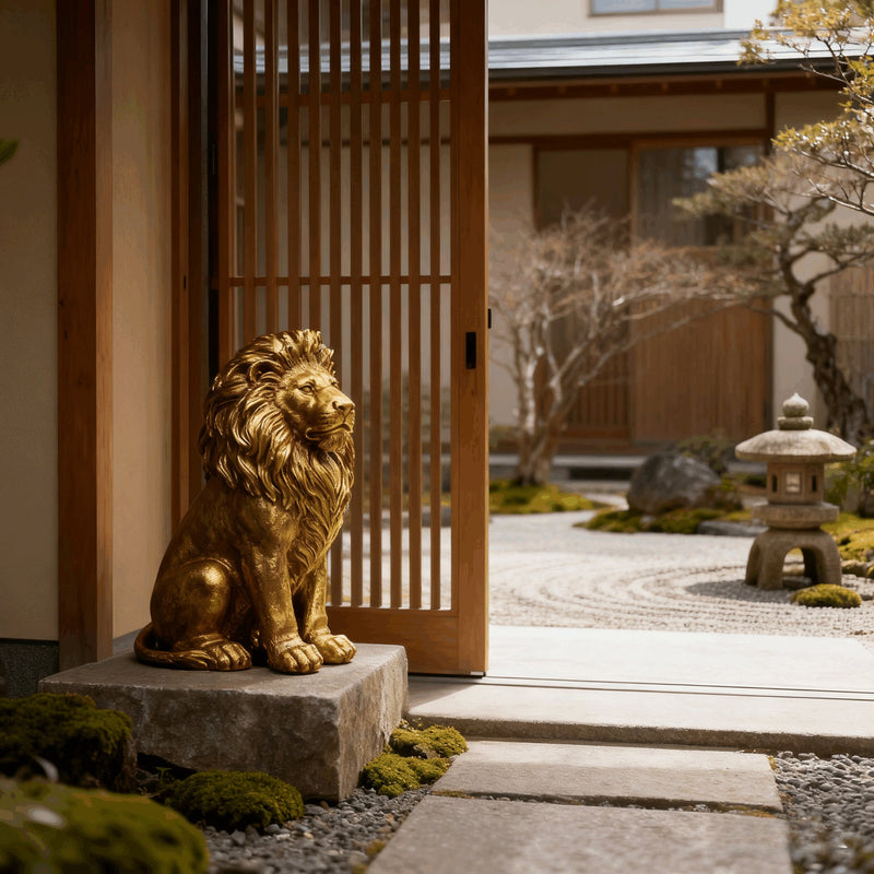 24-Inch Lion Statue, Resin Outdoor Guardian Sculpture, Gold, photo 5 of 10