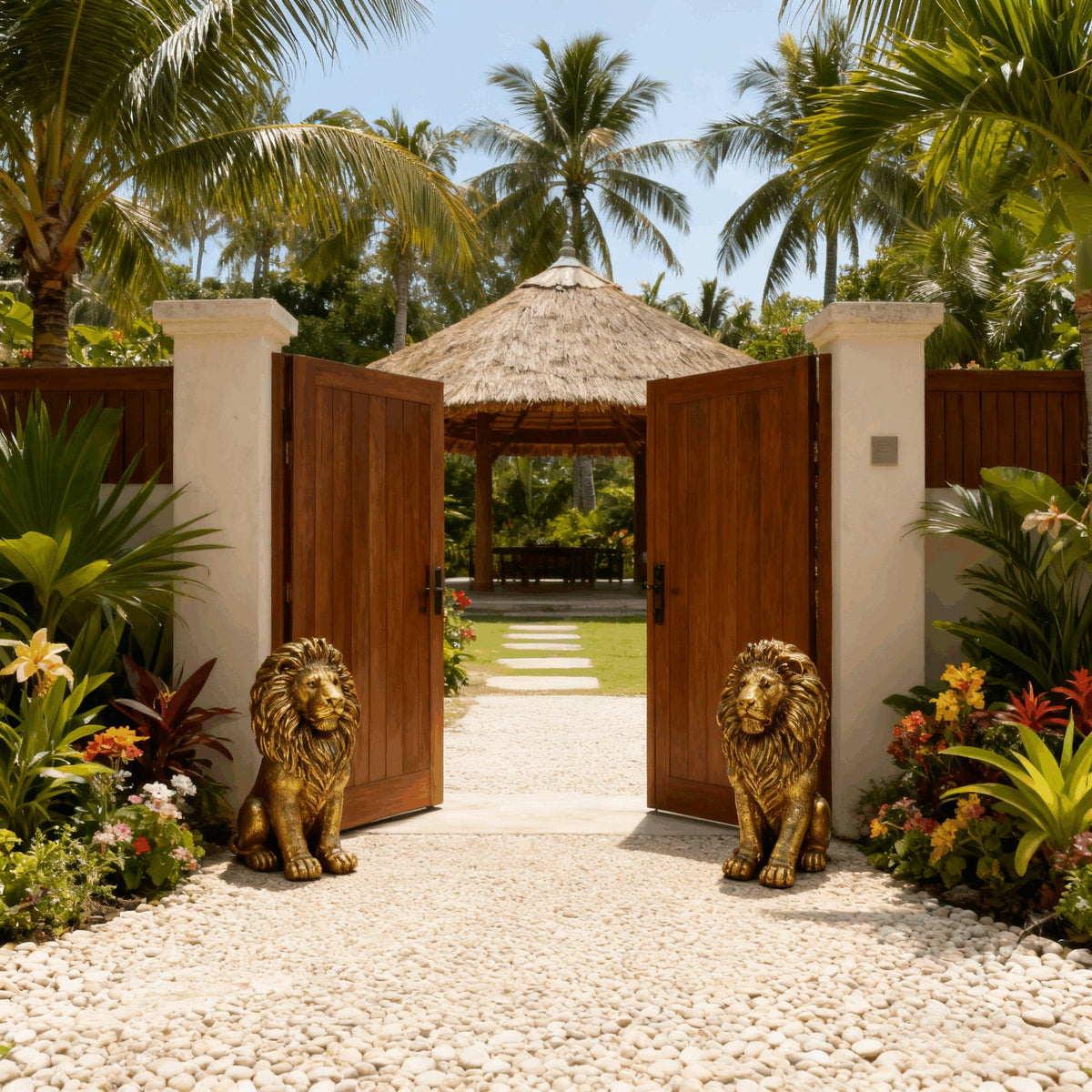 24-Inch Lion Statue, Resin Outdoor Guardian Sculpture, Gold, photo 6 of 10