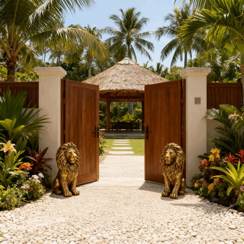 24-Inch Lion Statue, Resin Outdoor Guardian Sculpture, Gold, photo 6 of 10