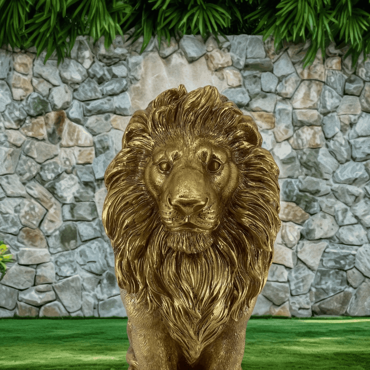 24-Inch Lion Statue, Resin Outdoor Guardian Sculpture, Gold, photo 8 of 10