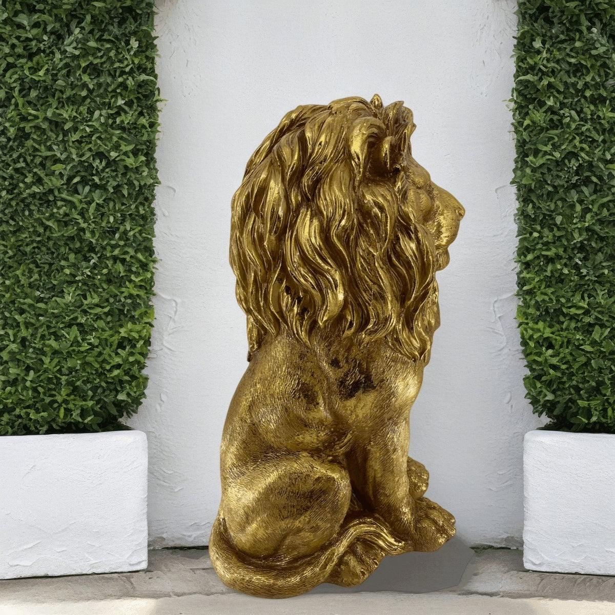 24-Inch Lion Statue, Resin Outdoor Guardian Sculpture, Gold, photo 9 of 10