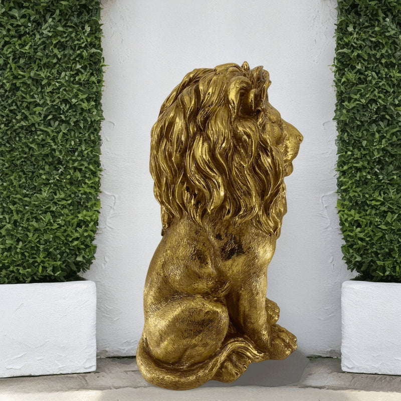 24-Inch Lion Statue, Resin Outdoor Guardian Sculpture, Gold, photo 9 of 10