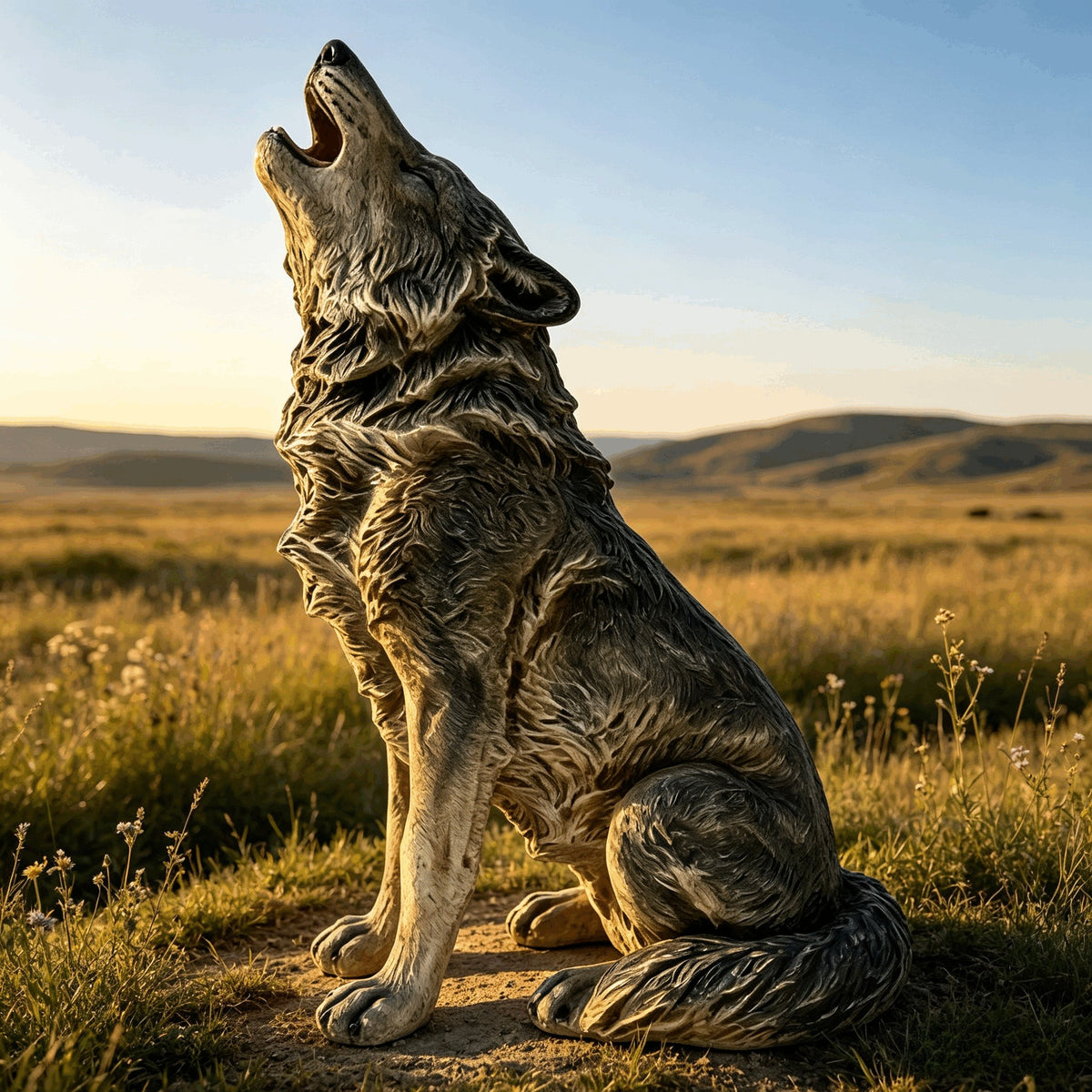 Howling Wolf Garden Statue, 29.72-Inch Tall, Grey Fiberglass, photo 2 of 10