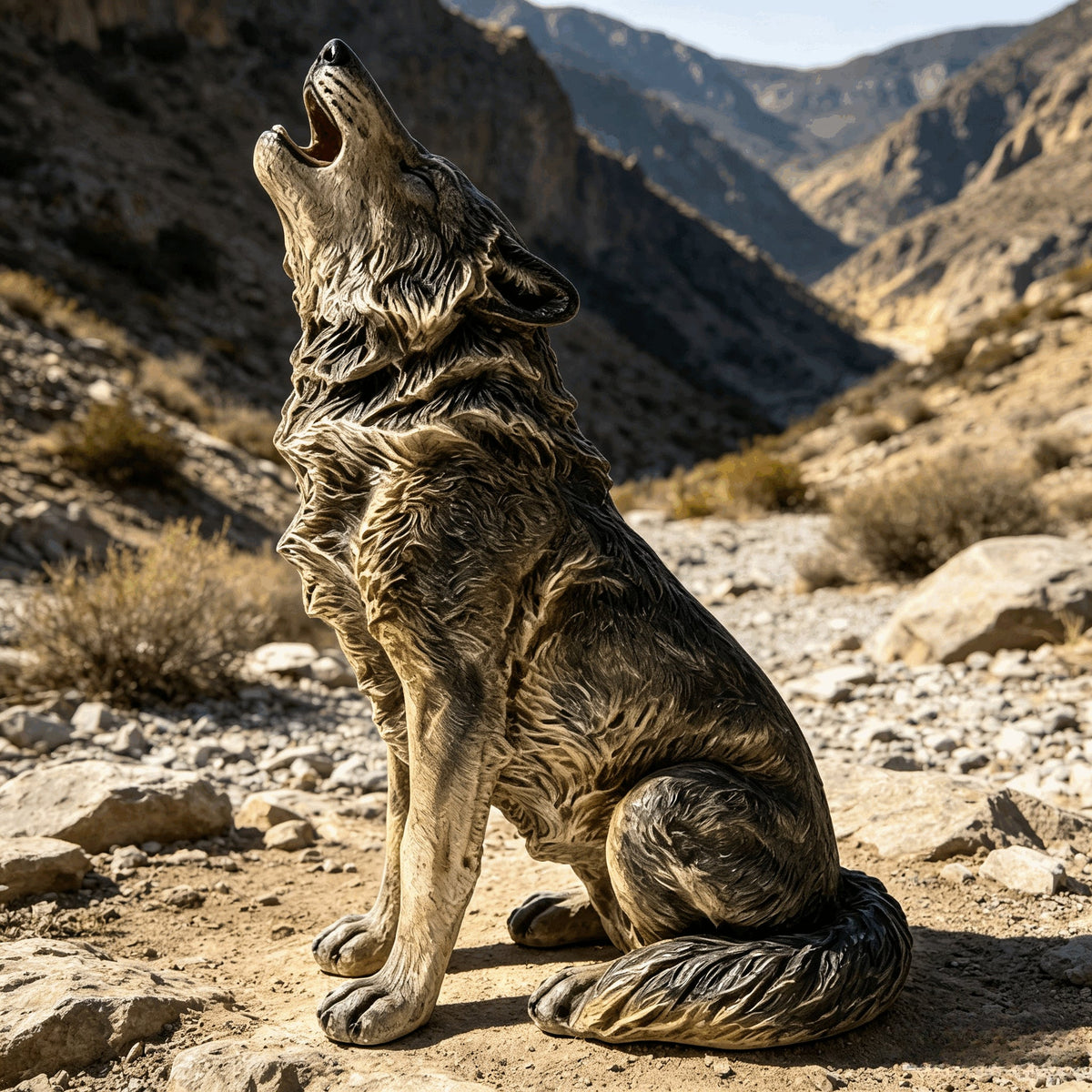 Howling Wolf Garden Statue, 29.72-Inch Tall, Grey Fiberglass, photo 3 of 10