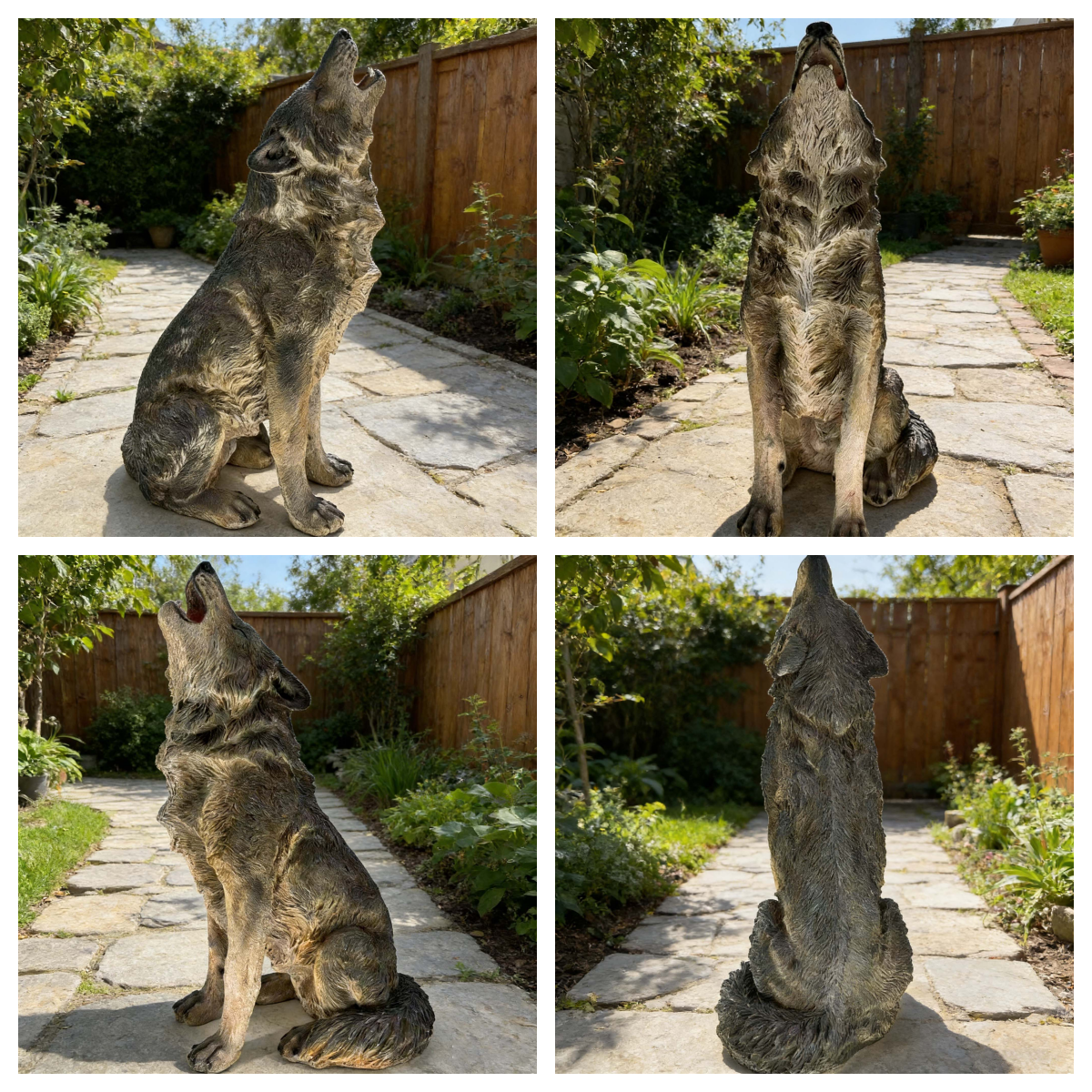 Howling Wolf Garden Statue, 29.72-Inch Tall, Grey Fiberglass, photo 6 of 10