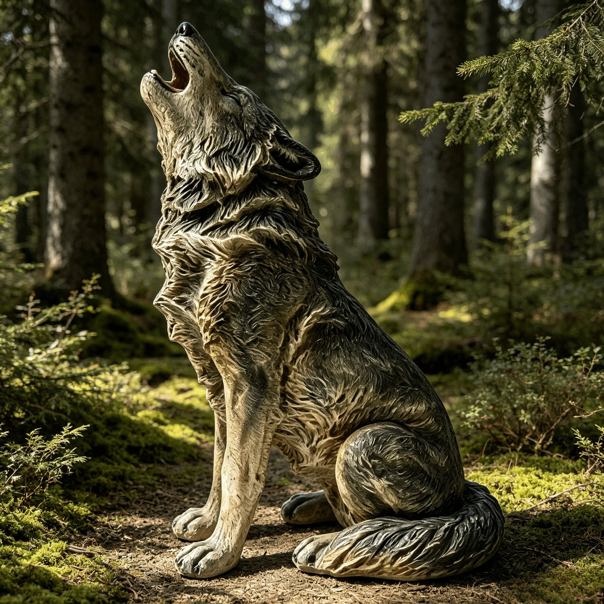 Howling Wolf Garden Statue, 29.72-Inch Tall, Grey Fiberglass, photo 7 of 10