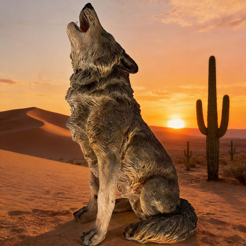 Howling Wolf Garden Statue, 29.72-Inch Tall, Grey Fiberglass, photo 9 of 10