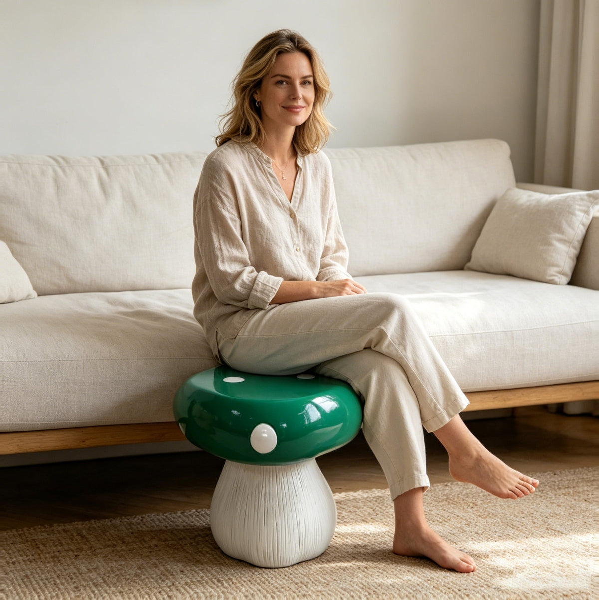 Mushroom Model Statue Stool, 13-Inch, Green Magnesium Oxide, photo 5 of 7