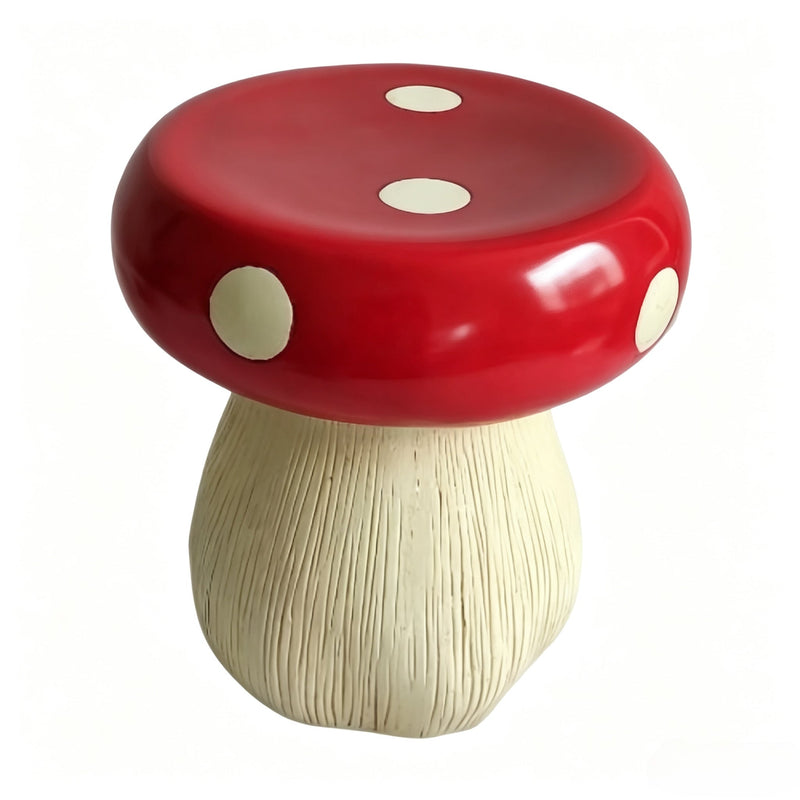 Mushroom Statue Stool, 13-Inch Red Resin Garden Seat with Forest Base