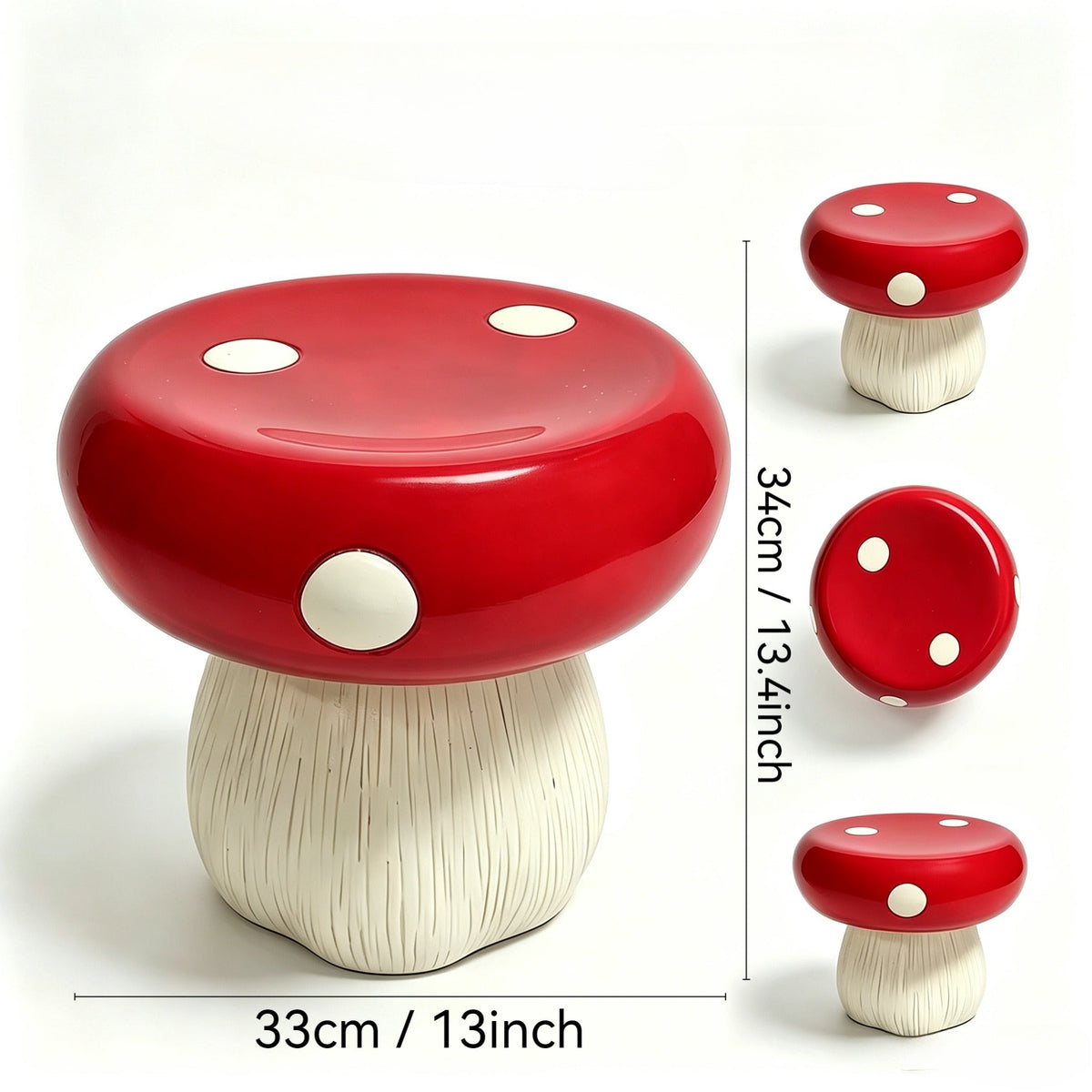 Mushroom Statue Stool, 13-Inch Red Resin Garden Seat with Forest Base, photo 3 of 10