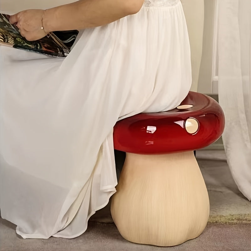 Mushroom Statue Stool, 13-Inch Red Resin Garden Seat with Forest Base, photo 9 of 10
