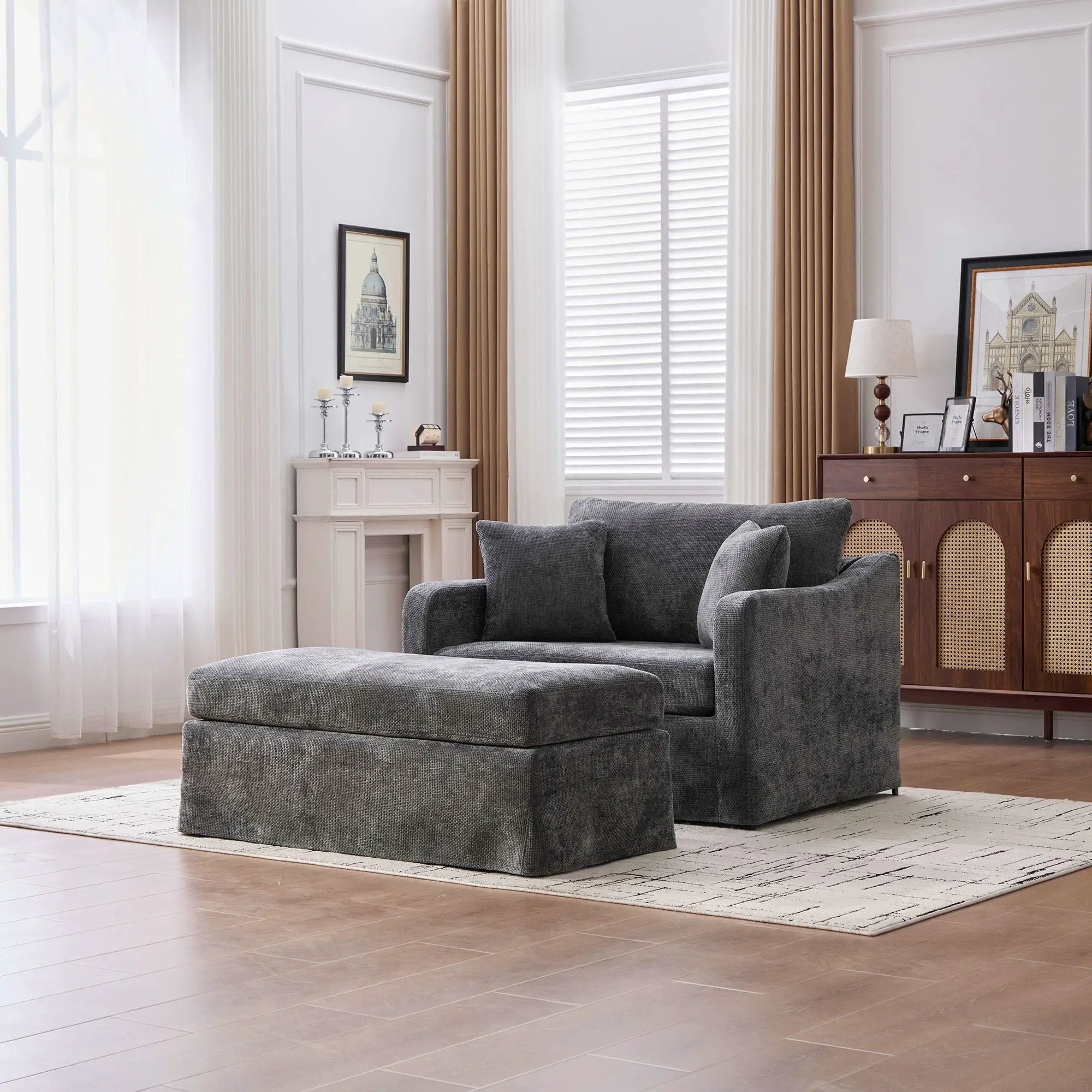 Accent Chair With Ottoman, Includes 2 Bolster Pillows by Unique Piece Furniture