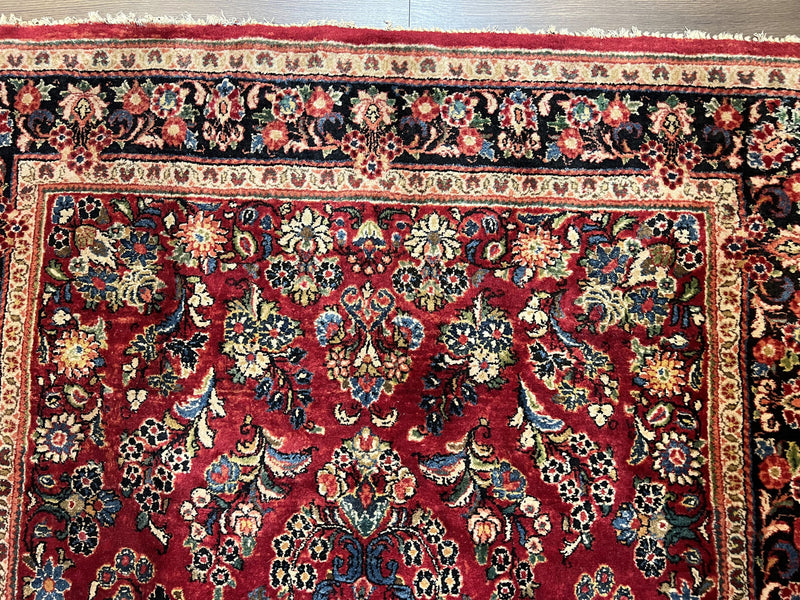 Persian Sarouk Rug 5x6, Hand Knotted Antique 1920s Sarouk, Red Navy Blue by Jewel Rugs
