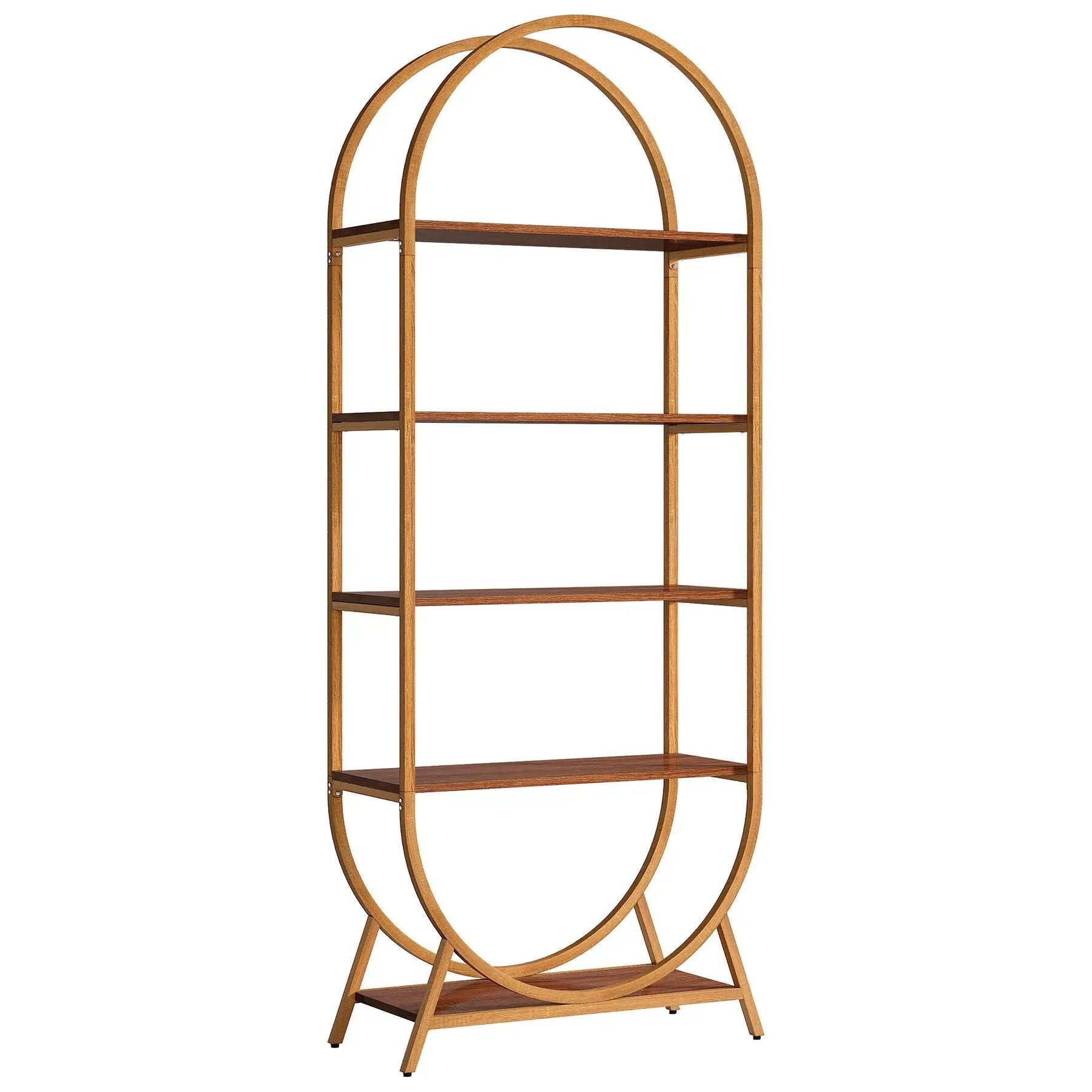 Arched 5 Tier Open Bookshelf For Office - Brown