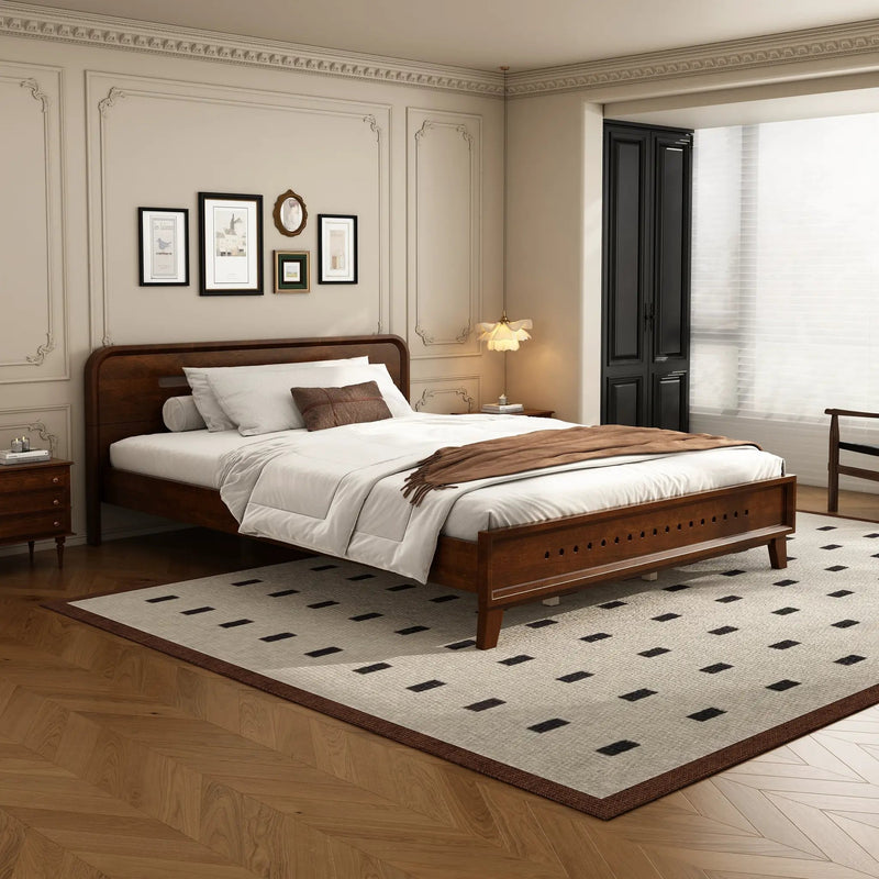 Pine Solid Wood Queen Size Bed, Dark Walnut by HouseOfZazla