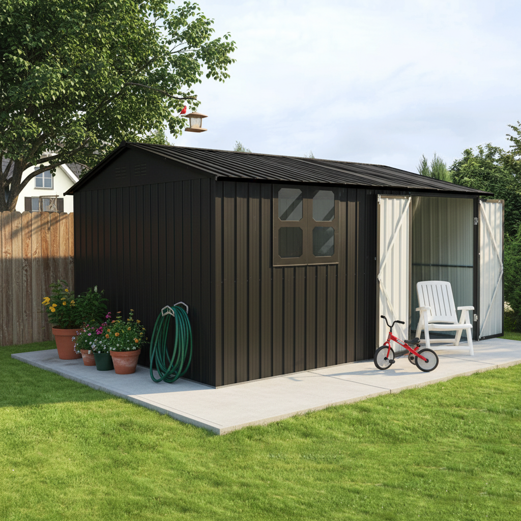 12x10 ft Metal Garden Shed Outdoor Storage by HouseOfZazla