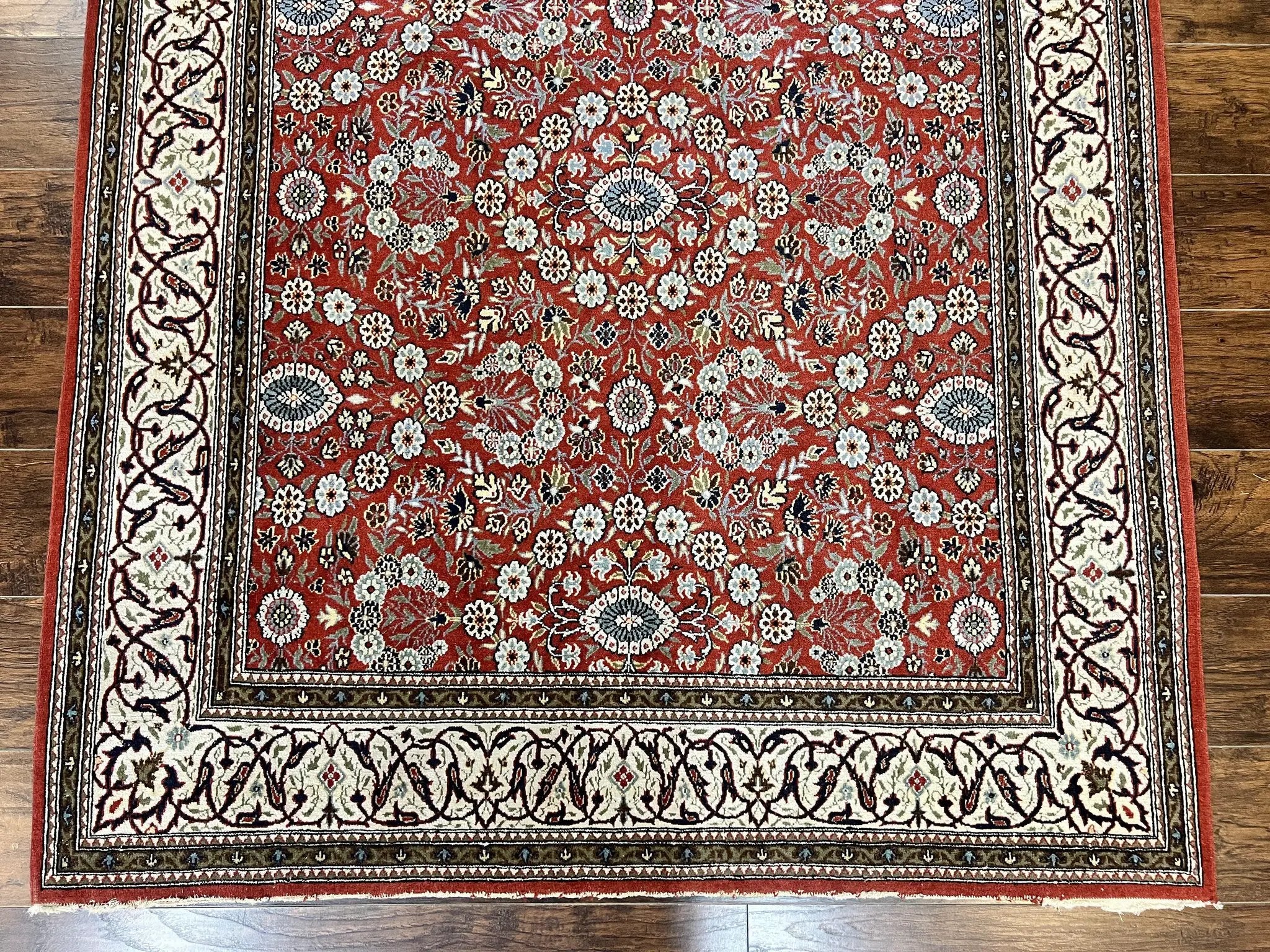 Red Persian Qum Rug 5 x 7.6, Hand Knotted Vintage Wool Fine Carpet 270 KPSI, Floral Allover by Jewel Rugs