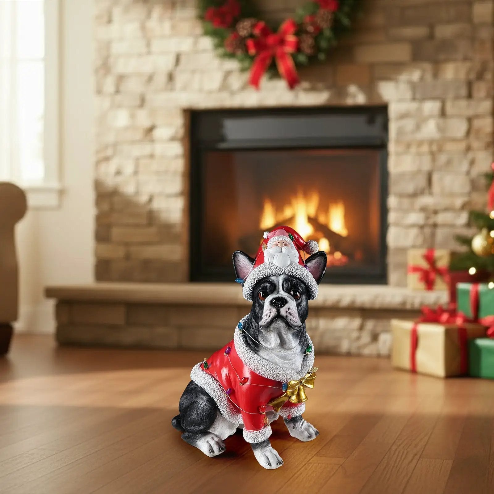 Christmas French Bulldog Statue, Holiday Dog Figurine in Santa Outfit by HouseOfZazla