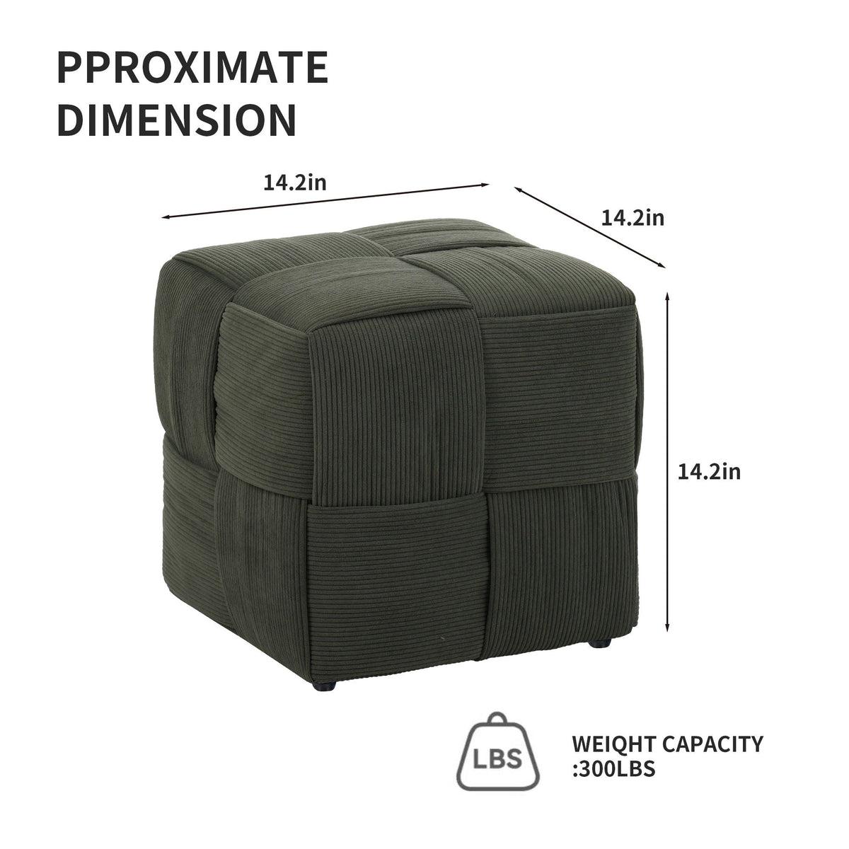 Square Ottoman Foot Rest with Woven Corduroy Design - Fabric, photo 12 of 12