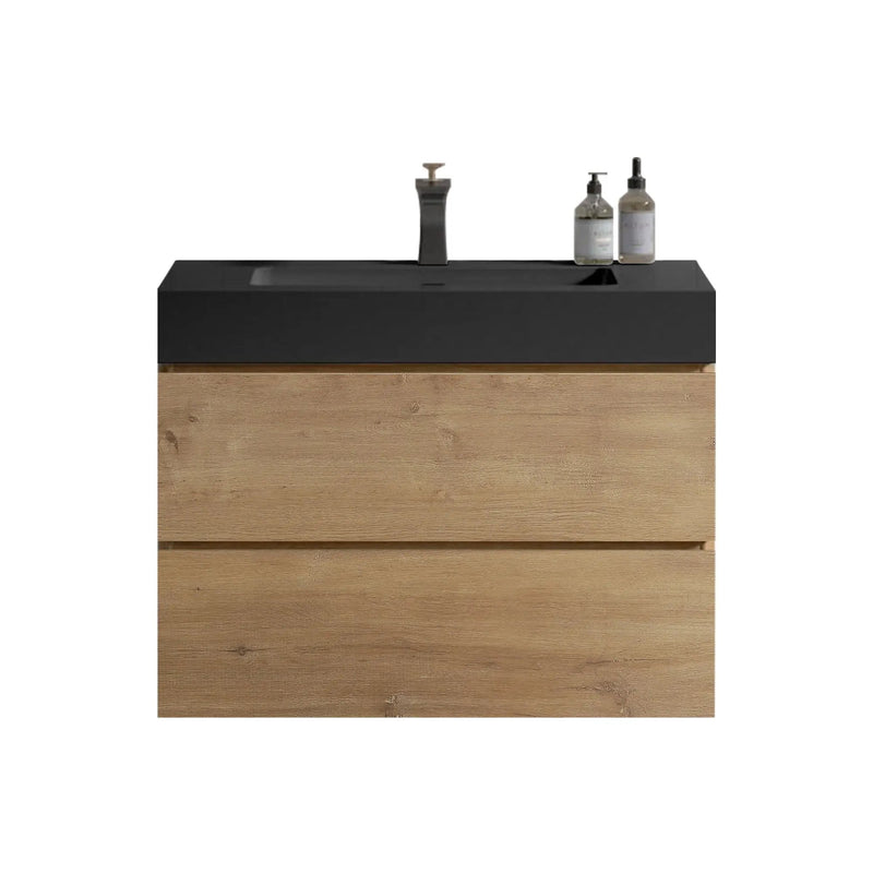 Alice - Natural Oak Bathroom Vanity With Sink, Large Storage Wall Mounted Floating Bathroom Vanity For Modern Bathroom, One-Piece Sink Basin Without Drain by Unique Piece Furniture