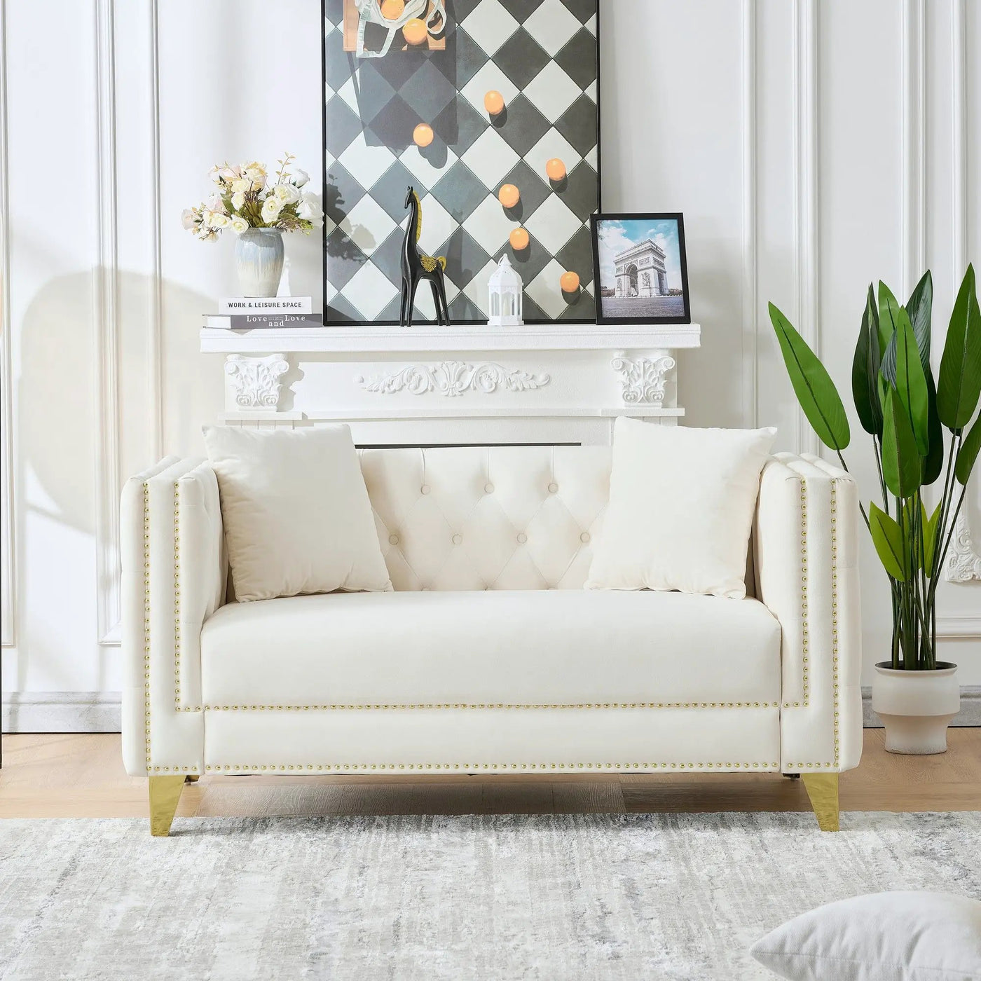 2 Seater Deep Seat Sofa With Button Nailhead, Square Arm by HouseOfZazla