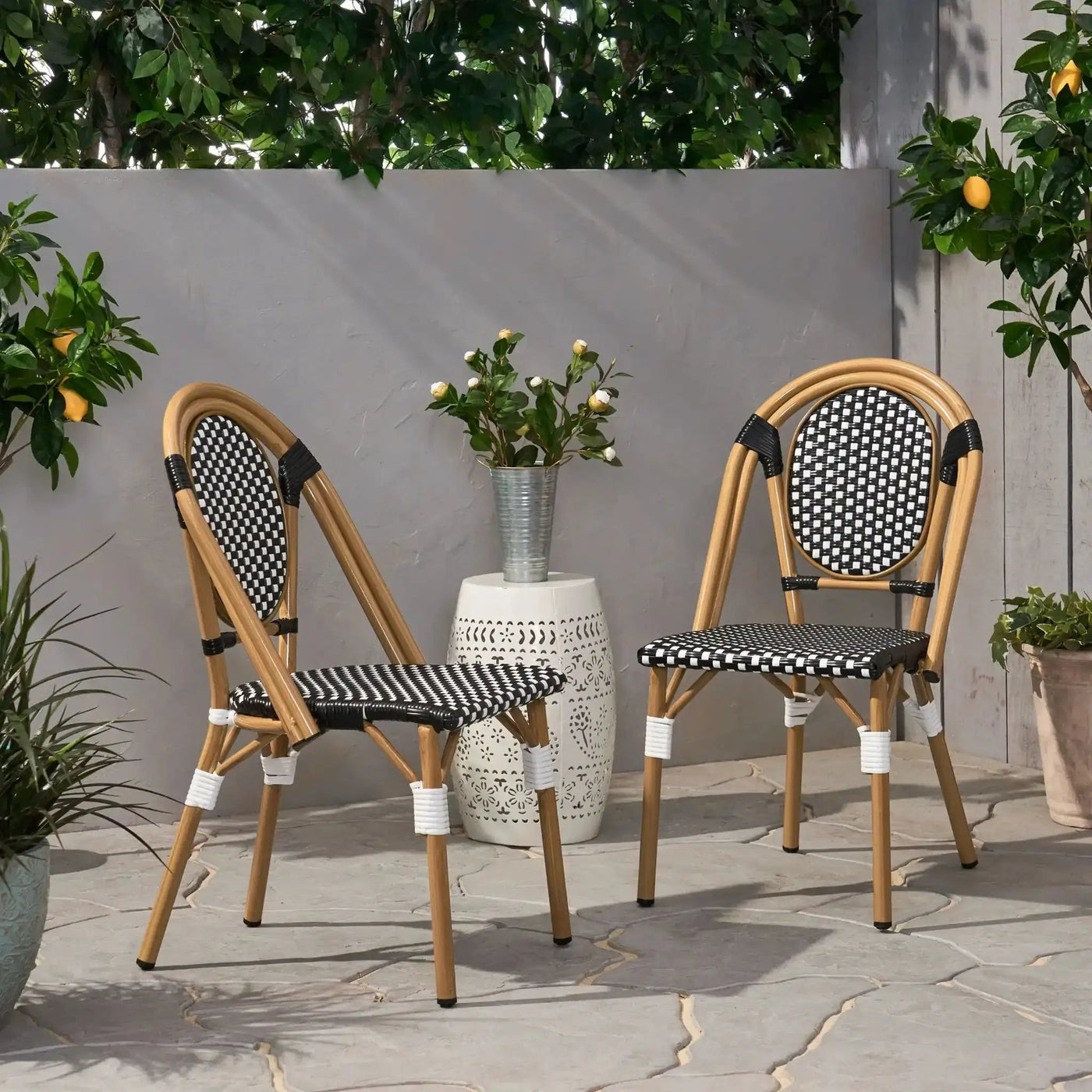 Outdoor Rattan and Aluminum French Bistro Chair Set by HouseOfZazla