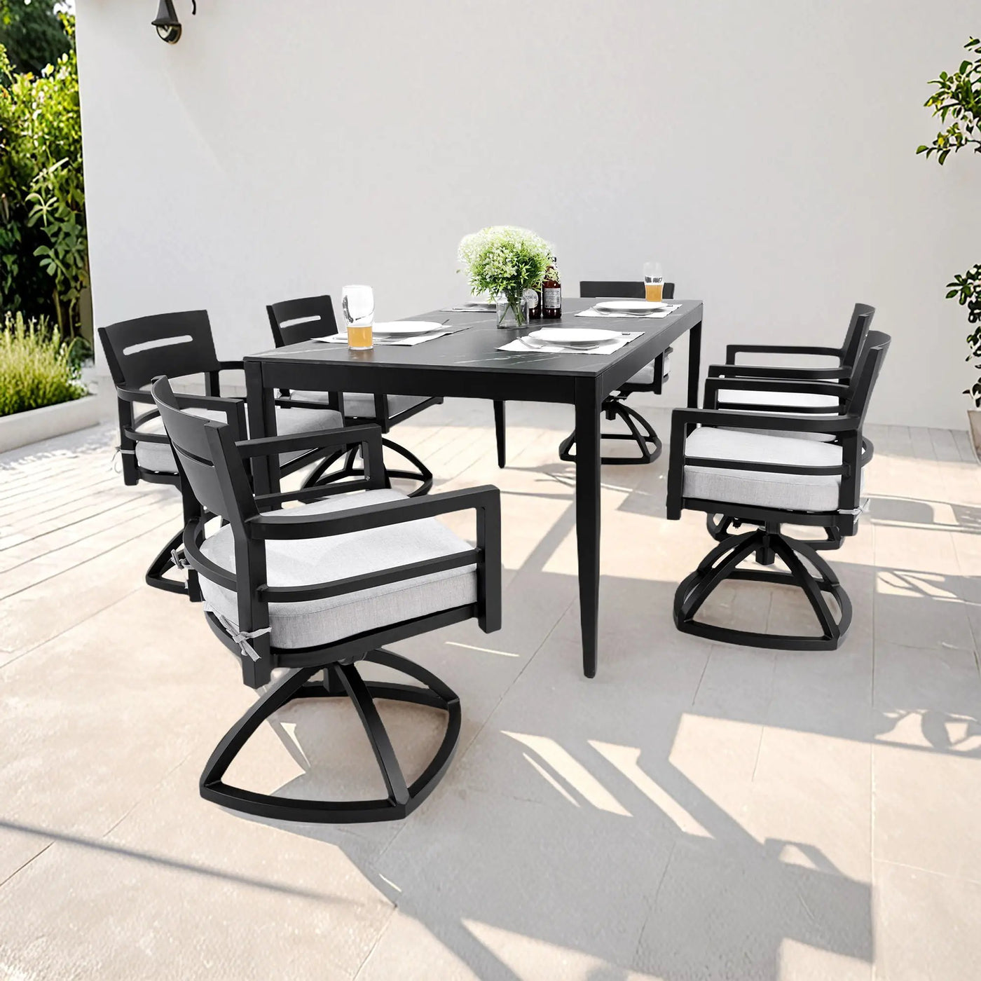Modern Outdoor Patio Dining Set With Table And Chairs With Sunbrella Cushions by HouseOfZazla