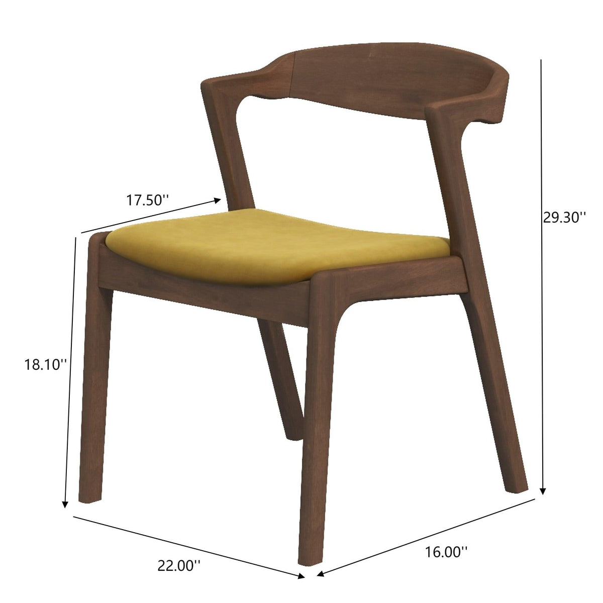 Mid-Century Modern Dining Chair Set of 2 with Solid Wood Frame - Black, Yellow, Beige, photo 9 of 12