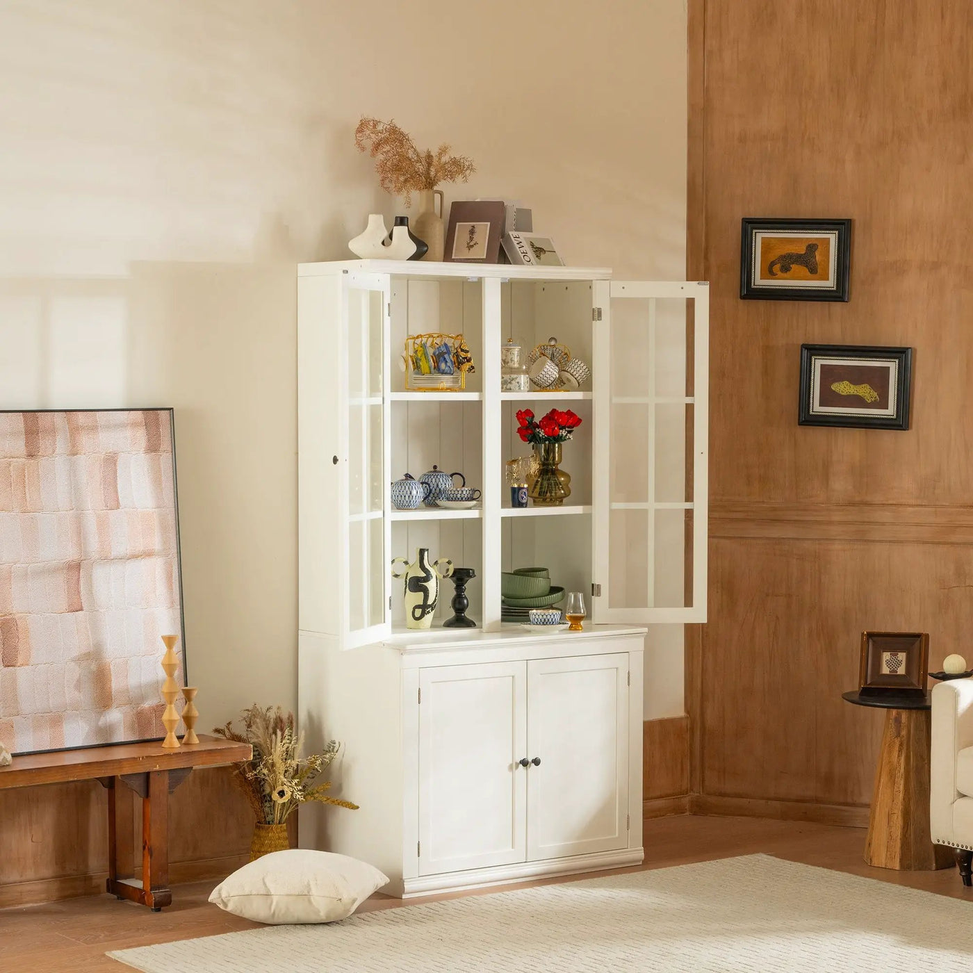 Retro Style Hutch Cabinet With Glass Door, China Cabinet For Home by HouseOfZazla