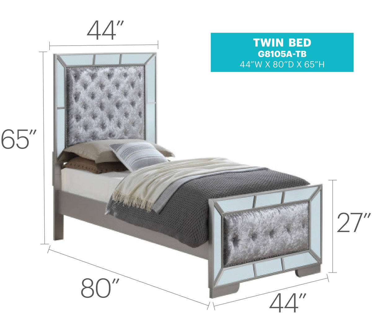 Contemporary Panel Bed with Mirrored Accents - Beige or Pearl Silver, photo 25 of 34