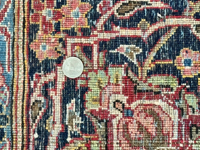 Red Persian Kashan Rug 10x14, Hand-Knotted Semi Antique Floral Medallion Handmade Wool Carpet, Red & Navy Blue by Jewel Rugs