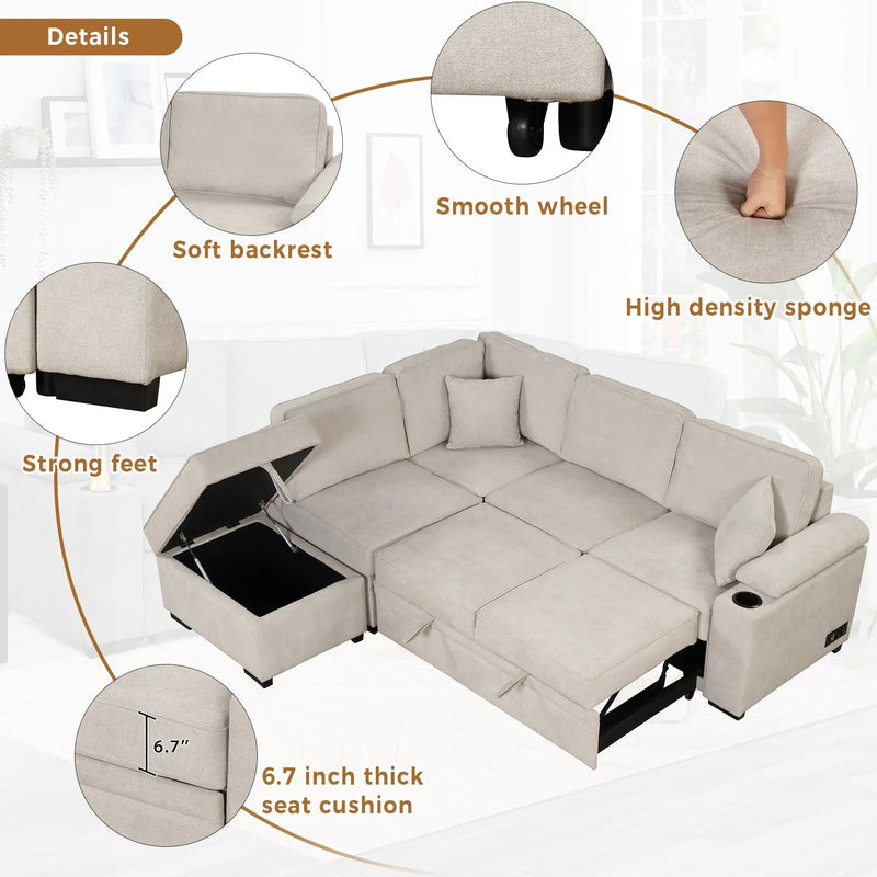 Sleeper Sofa Bed, 2 In 1 Pull Out Sofa Bed L Shape Couch With Storage Ottoman For Living Room, Bedroom Couch And Small Apartment by HouseOfZazla
