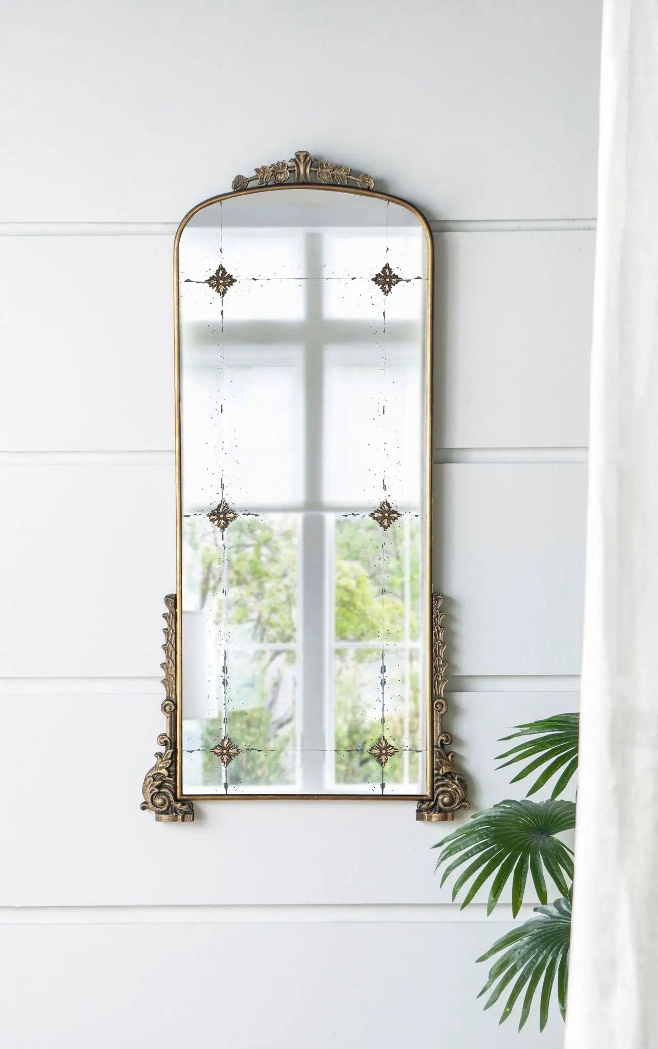 Antique Arched Mirror With Metal Frame, Full Length Mirror For Living Room Bathroom Entryway - Gold by HouseOfZazla