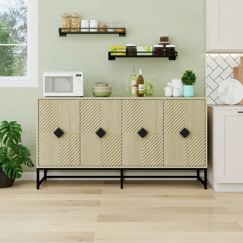 Carved 4 Door Sideboard With Storage, Adjustable Shelf by HouseOfZazla