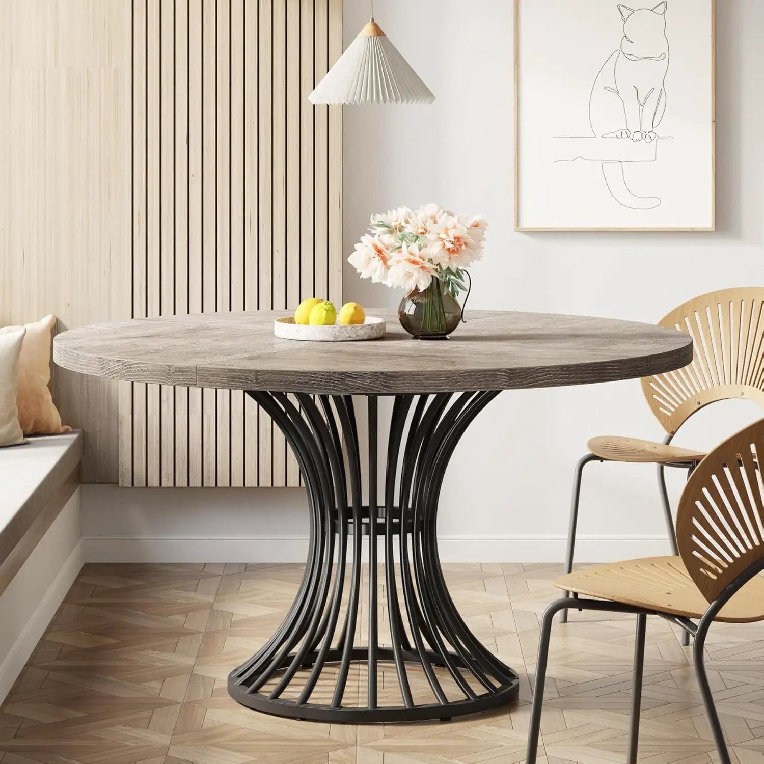 Round Dining Table For 4 - 6, (Table Only) - Gray / Black by HouseOfZazla