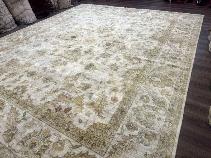 Palace Size Rug 12x15, Neutral Light Colors, Oat, Peshawar Chobi Oushak Rug, Handmade Wool Rug by Jewel Rugs
