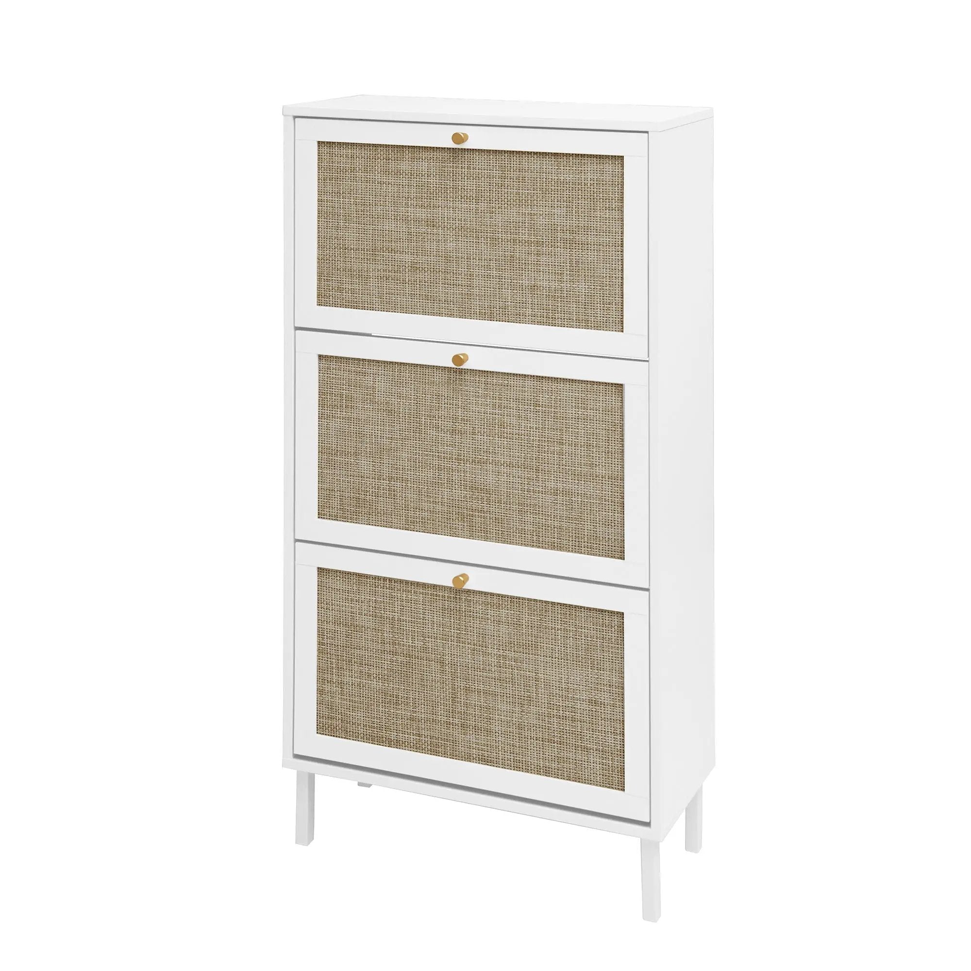 Modern Rattan 3 Door Shoe Rack Cabinet for Entryway by HouseOfZazla