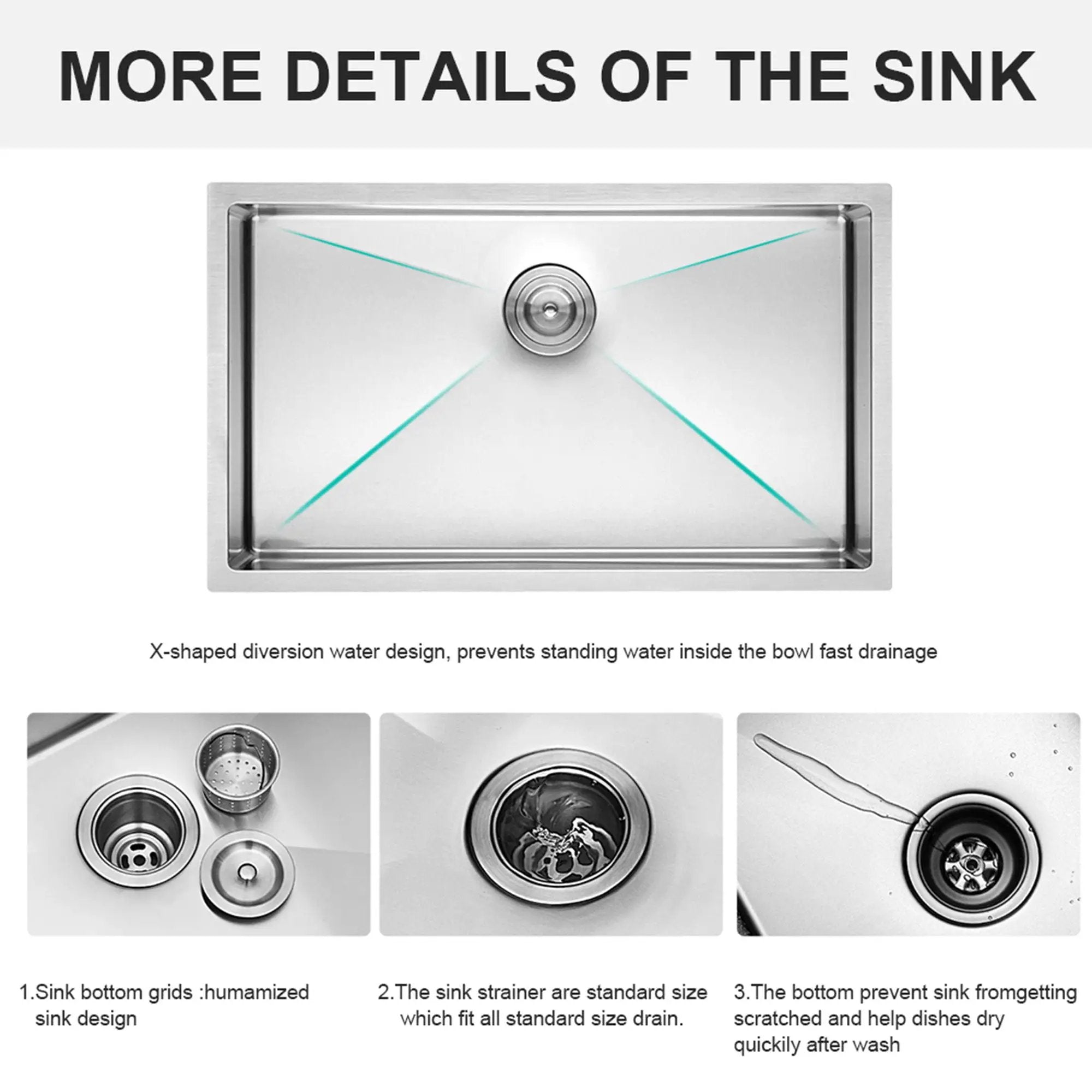 28" Undermount Kitchen Sink With, 10" Deep, Single Bowl, Rounded Corners - Brushed Nickel by HouseOfZazla