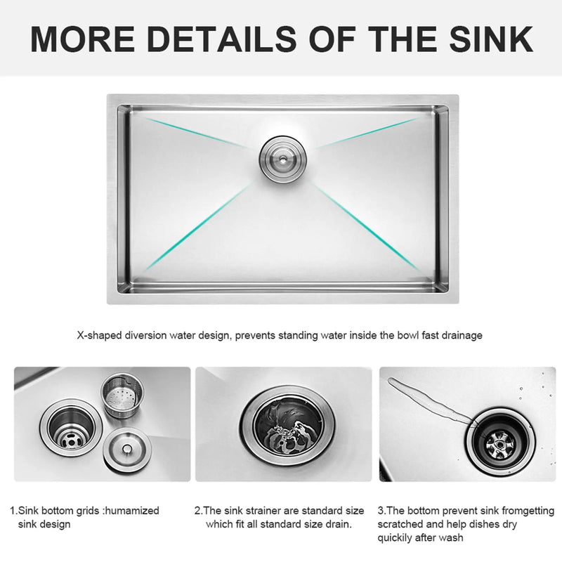 28" Undermount Kitchen Sink With, 10" Deep, Single Bowl, Rounded Corners - Brushed Nickel by HouseOfZazla