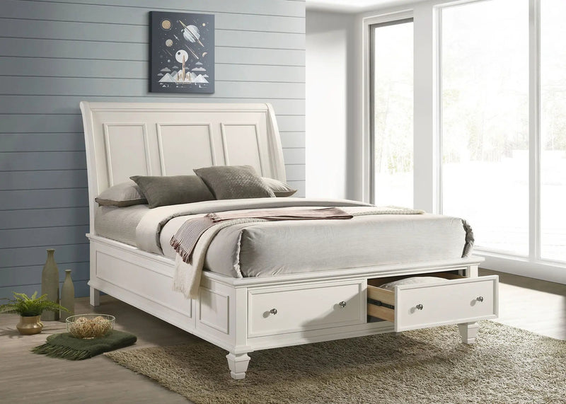 Sandy Beach Wood Queen Storage Panel Bed Cream White by Unique Piece Furniture
