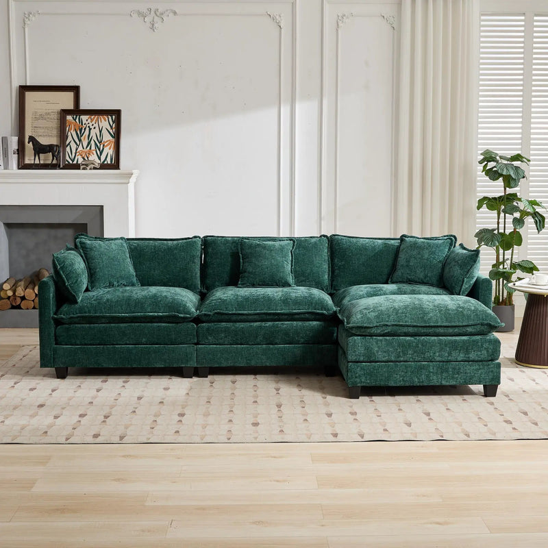 Cloud 3 Seats Sofa (Ottoman is not included) Chenille Fabric in Green by BLAKHOM