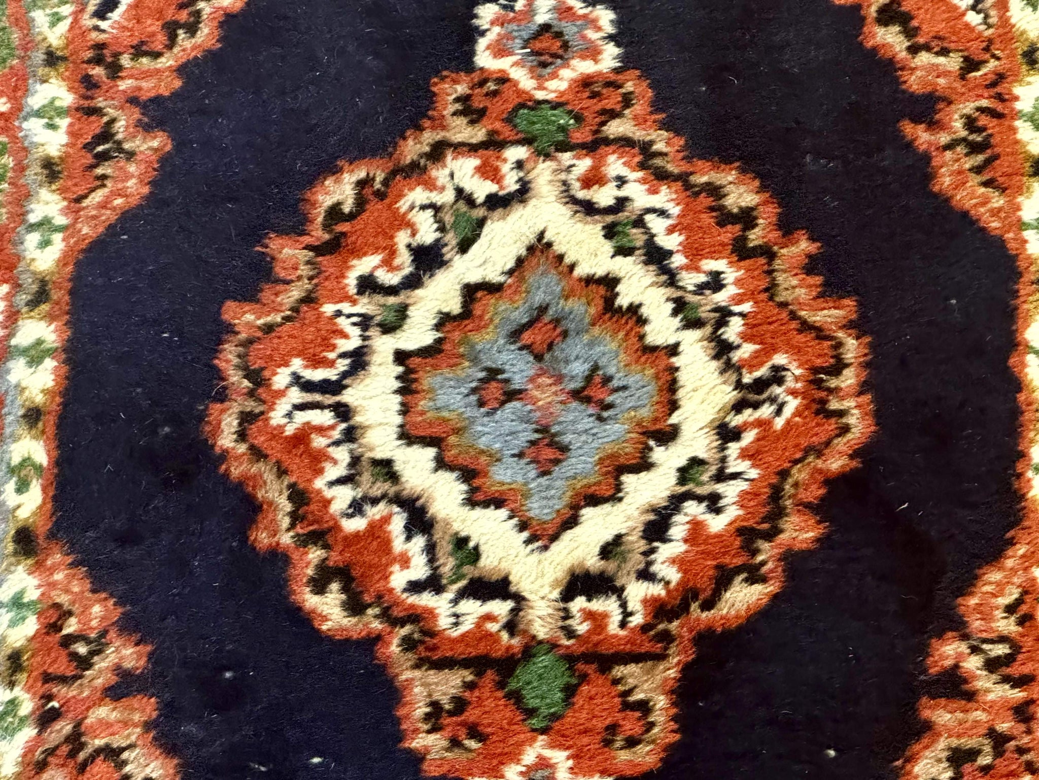 Small Indo Persian Rug 2x3, Navy Blue & Terracotta, Wool, Handmade by Jewel Rugs