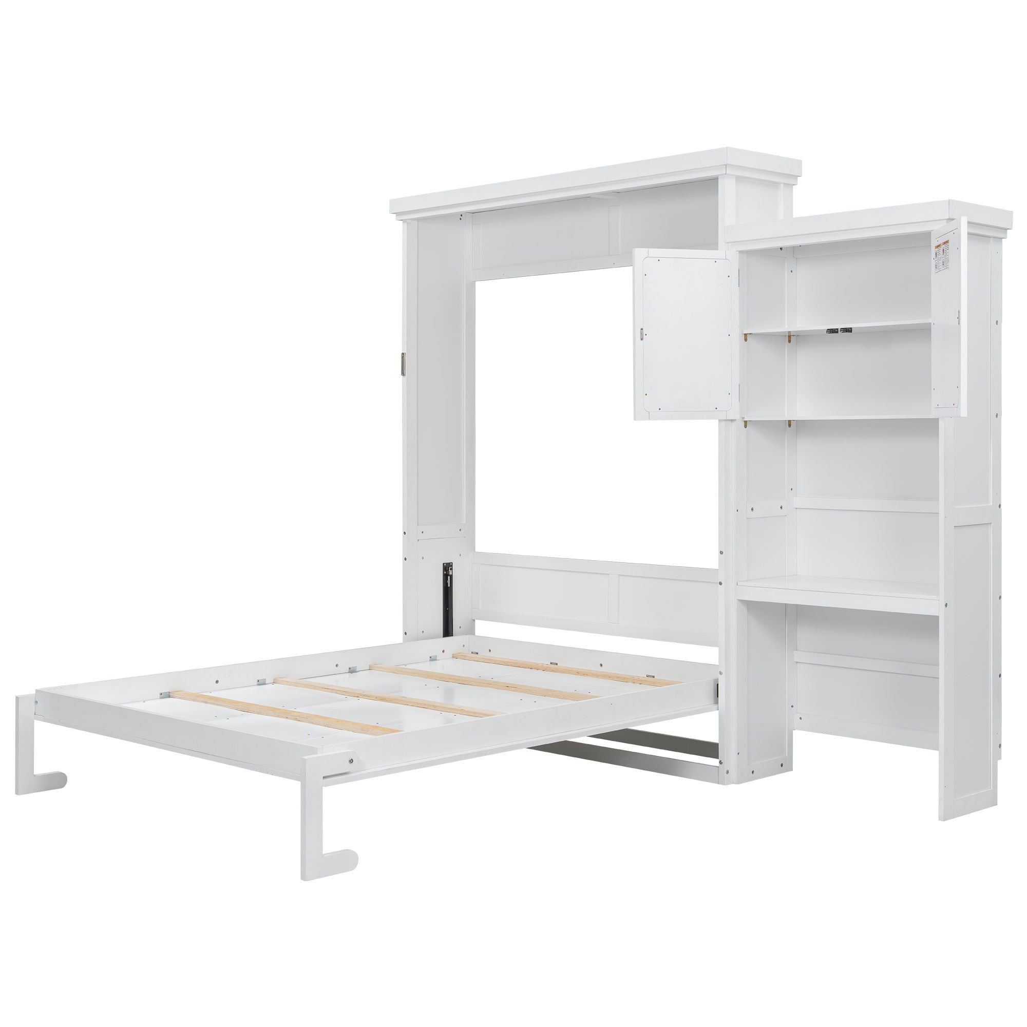 Queen Size Murphy Bed With Louvered Design And Multiple Storage Shelves - White by HouseOfZazla