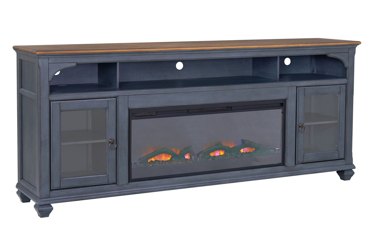Fireplace TV Stand for TVs Up to 95" with Glass Doors and Fireplace Insert - Blue, photo 8 of 10