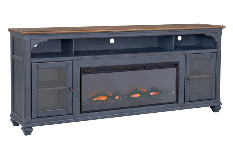 Fireplace TV Stand for TVs Up to 95" with Glass Doors and Fireplace Insert - Blue, photo 8 of 10