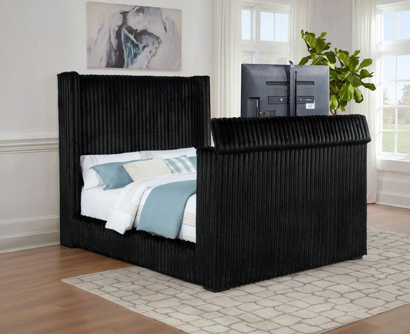 Centergrove Upholstered Queen Wingback TV Bed Black by Unique Piece Furniture